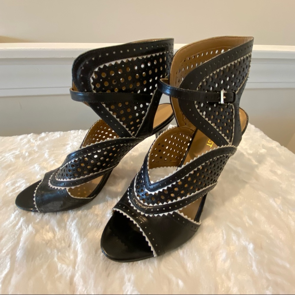 Nine West Black Leather Ankle Detail High Heel Shoes Size 8